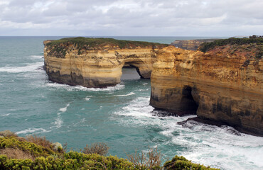 Loch Ard Gorge natural rock formation and sea on the Great Ocean Road in Victoria, Australia