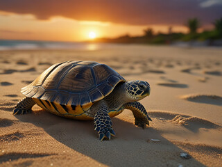 Sea Turtle on a Tropical Beach