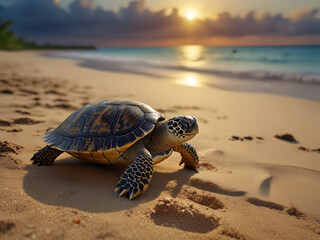 Sea Turtle on a Tropical Beach