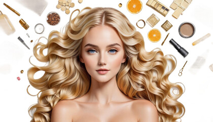 beautiful blonde girl portrait woman long wavy hair blond make-up coiffure barbershop beauty bleaching care colours complexion curl cut design dyed extension face fair fashion flaxen fringe haircut