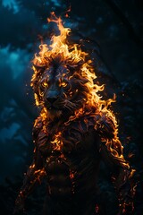 Lion with fiery crown. Generative AI