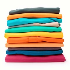 Vibrant stack of tshirts in various colors on a white background., Ai Generated