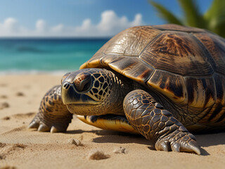 Obraz premium Sea Turtle on a Tropical Beach