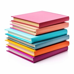 Vibrant stack of multicolored books isolated on white, Ai Generated
