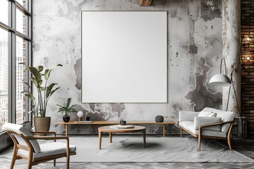 Office Interior with Blank White Poster Mockup created with Generative AI