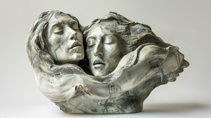 Art sculpture embodying feelings of love, loss, and redemption, Ai Generated
