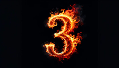 炎エフェクトと数字の3テキスト