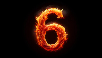 炎エフェクトと数字の6テキスト