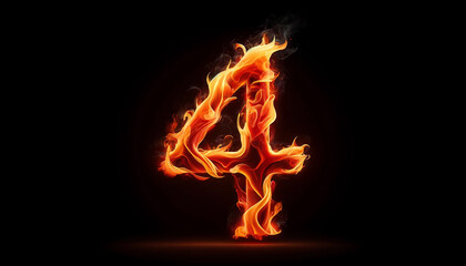 炎エフェクトと数字の4テキスト