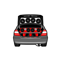 classic car audio modification rear view vector illustration