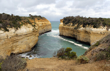 Limestone cliffs and the sea at Loch Ard Gorge on the Great Ocean Road in Victoria, Australia