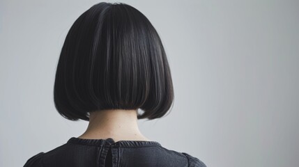 Rear view of a girl with short black hair, care and hair care concept 