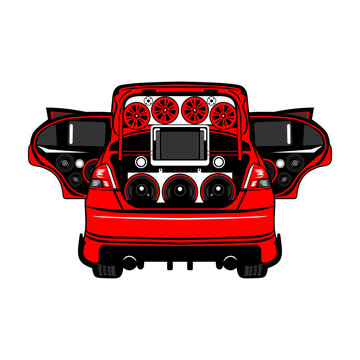 red super car audio modification open door rear view vector illustration