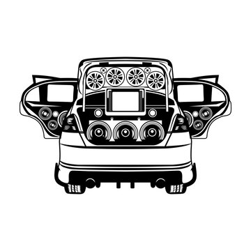 recommend clip art: red super car audio modification open door rear view black and white line art