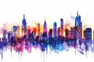 Obraz premium The look of an unconventional cityscape is depicted in a Kawaii creative futuristic charismatic watercolor painting