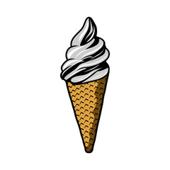 creamy black and white color ice cream cone vector illustration