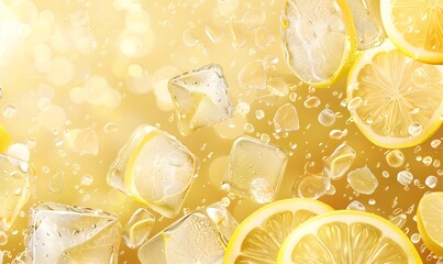 Refreshing Lemonade Banner with Ice Cubes and Lemon Slices, Generative AI