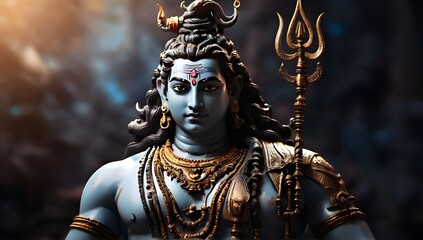 God Shiva. Portrait with selective focus and copy space generate ai