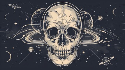 An artistic rendering of a skull with a glowing brain inside it
