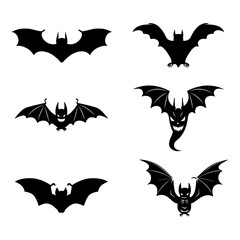 Silhouette bats set situared on white background vector.
