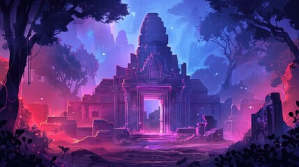 Fototapeta premium Mysterious Ancient Temple with Ornate Architecture Set against its Background