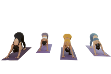 a group of unrecognizable young people practicing yoga in a room with large windows in the background