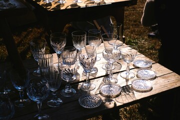 glasses on the table in antique market