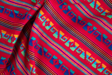 Close-up of fabric design with embroidered design, Mexico.
