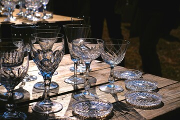 glasses on the table in antique market