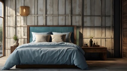 A rustic wooden bed, its weathered frame telling tales of time
