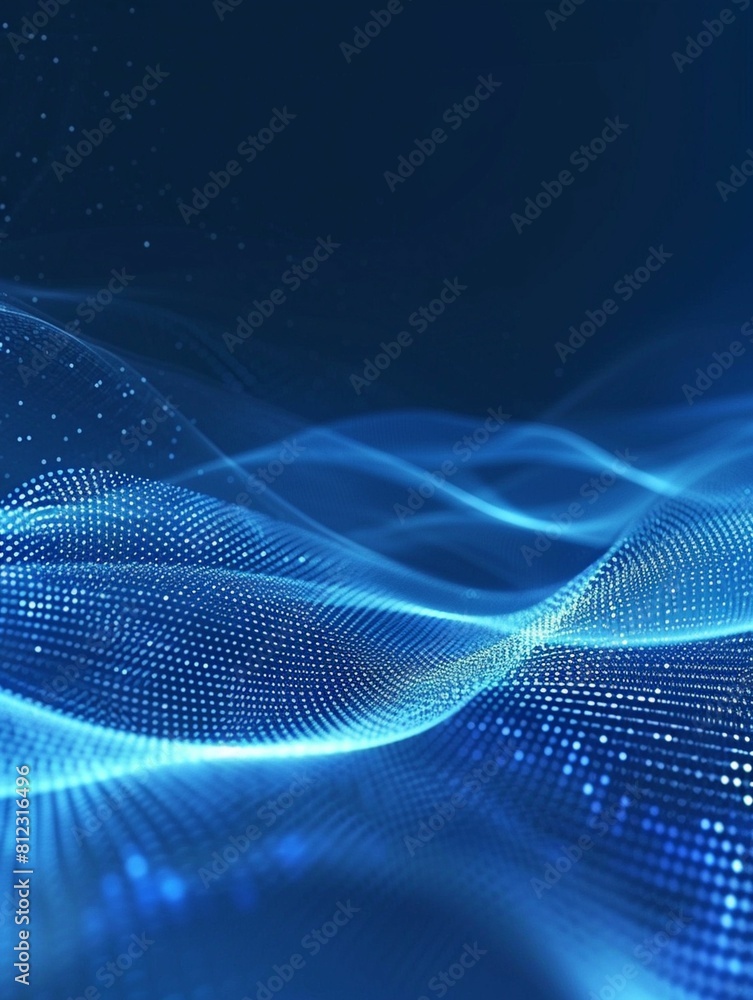 Poster blue abstract background with waves and dots