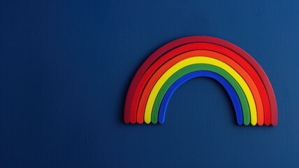 Colorful wooden rainbow toy against dark blue background