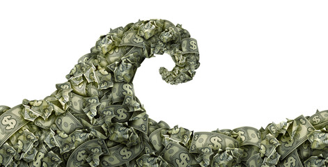 Money Wave Isolated as  a wealth and prosperity symbol representing profits and earnings and  business success as an investment icon for income stream and inflation surge.