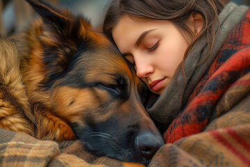 German shepherd relaxes with its owner in peaceful environment AI Generative