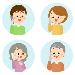 スマートフォンで会話する人物アイコンセット