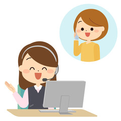 コールセンターで笑顔で対応する女性担当者