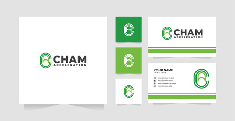 Letter C and F logo design and business card vector template