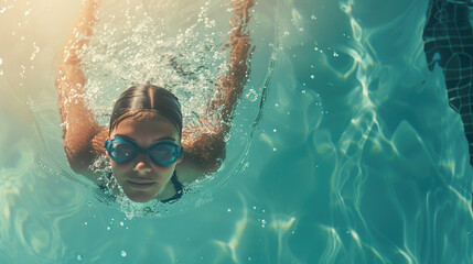 Naklejka premium Woman Engaging in Swimming for Physical Exercise and Wellness