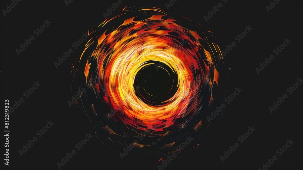 Sticker circular flame pattern in orange red and yellow on black background