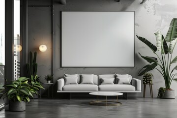 Office Interior with Blank White Poster Mockup created with Generative AI