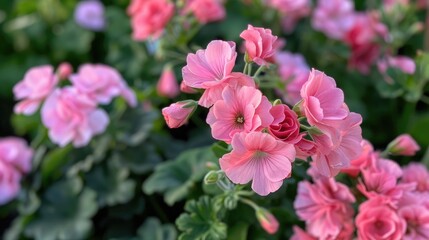 Fototapeta premium Beautiful pink flowers with delicate petals and captivating pink hues embellish the garden with grace and happiness growing closely together to form a charming display