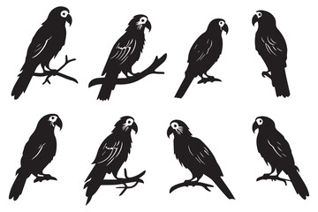 Set of silhouette parrots Vector Illustration