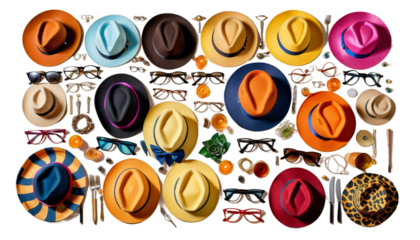 glasses hats adorned ensemble people vibrant eccentric group hat goggles gathering playful whimsical ornamented array fashion stylish unique accessory quirky fashionable creative imaginative artistic