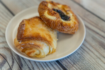 Danish pastry and chocolate croissant ready to eat