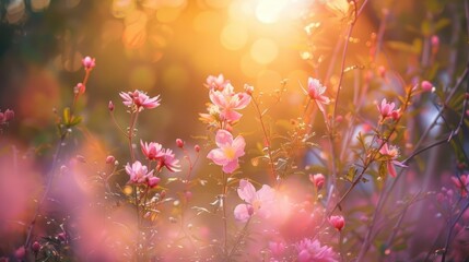 Beautiful nature with blooming flowers in the background