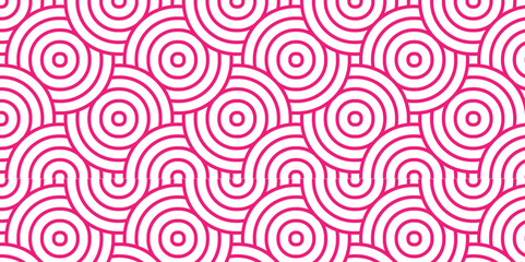 Overlapping Pattern Minimal diamond geometric waves spiral and abstract circle wave line. pink color seamless tile stripe geometric create retro square line pattern white background.