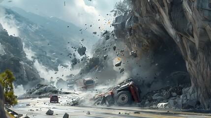 A car crash is shown in a video game, with a truck