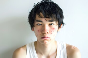 ニキビに悩む日本人の男子中学生