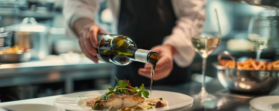 Chef and sommelier selecting wine for flounder dish synergy of taste and ambiance