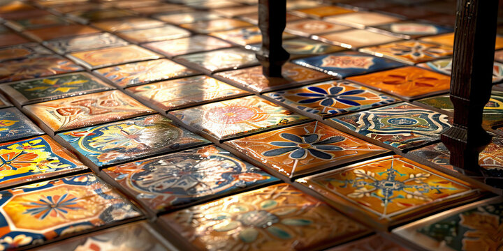 Mediterranean Masterpiece: A desk with Spanish or Italian flair, featuring terracotta tiles, a tile mural